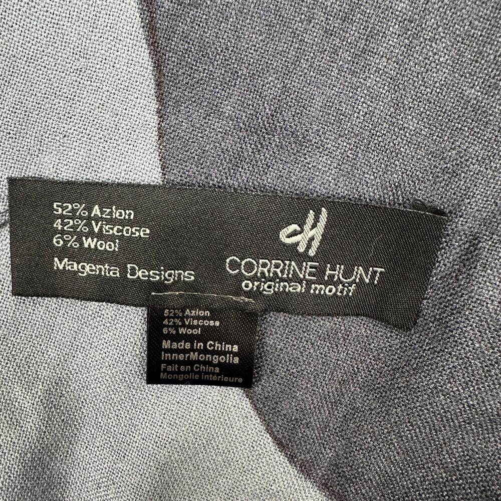 Corrine Hunt Scarf Gray Black Abstract Fringe Wrap Shawl Wool Blend Minimalist - Picture 9 of 10